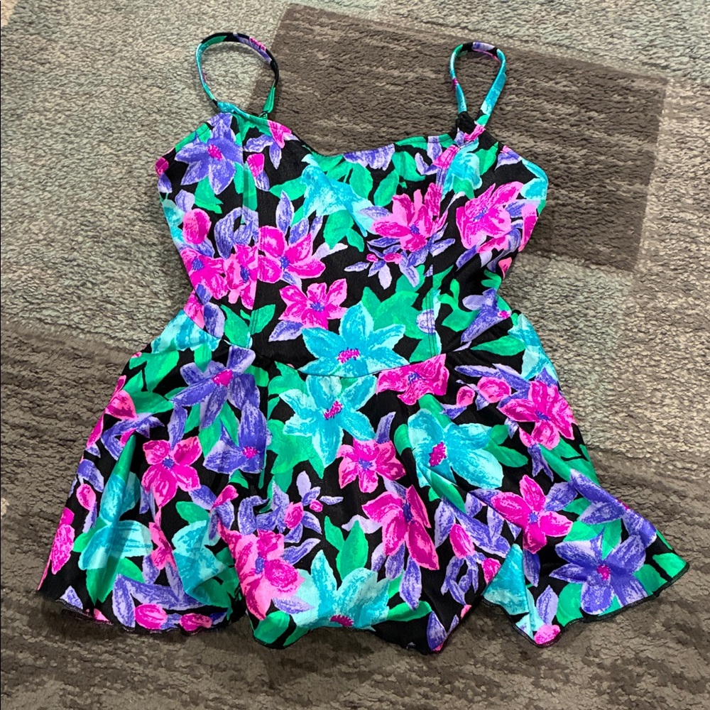 Vintage Floral Print Bathsuit with Spaghetti Straps